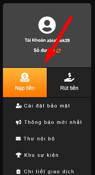 Truy cập i9bet và chọn nạp tiền