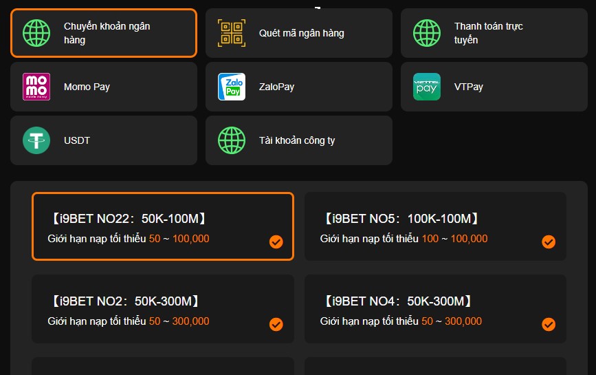 Chọn nạp tiền i9Bet theo cách thức phù hợp 