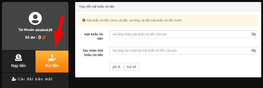 Tạo mật khẩu rút tiền i9BET và đăng ký STK chính chủ  